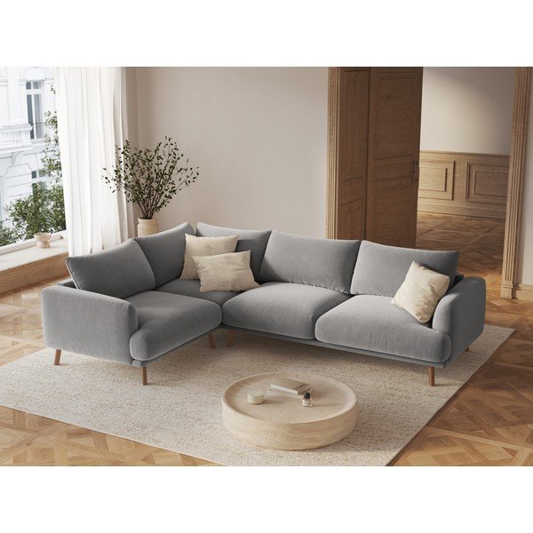 Sivá zamatová rohová pohovka (ľavý roh/do L) Naomi – Micadoni -image-1