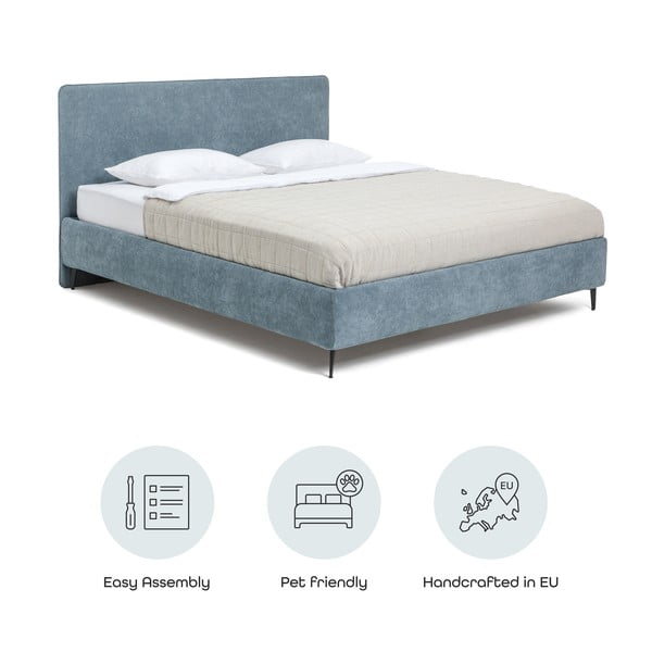Modrá čalúnená dvojlôžková posteľ s roštom 180x200 cm Noira Slim – Bonami Selection-image-4