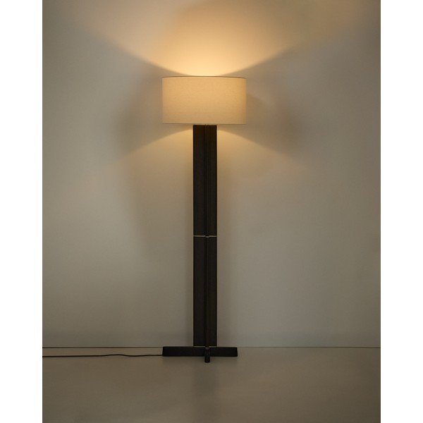 Biela/tmavohnedá stojacia lampa s textilným tienidlom (výška  150,5 cm) Niani – Kave Home-image-1