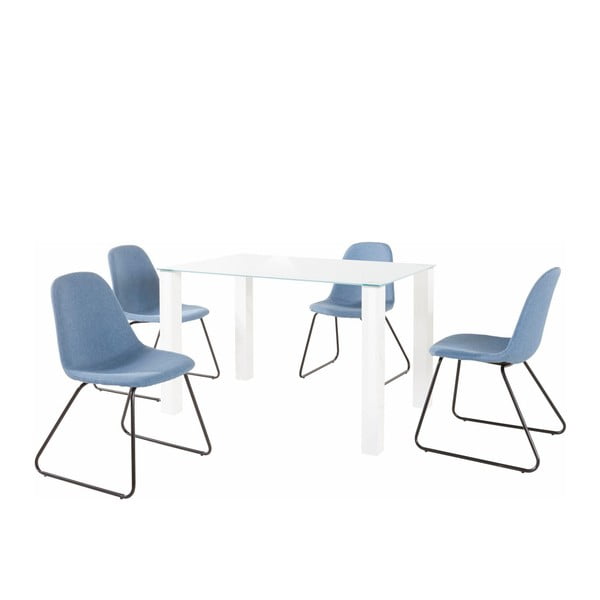 Set bieleho jedálenského stola a 4 modrých jedálenských stoličiek Støraa Dante Colombo