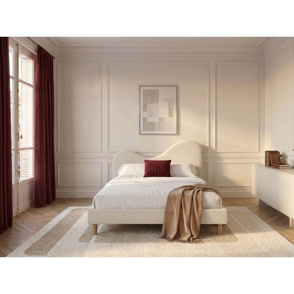 Biela čalúnená čalúnená dvojlôžková posteľ s roštom 160x200 cm Celina – Bobochic Paris-image-2
