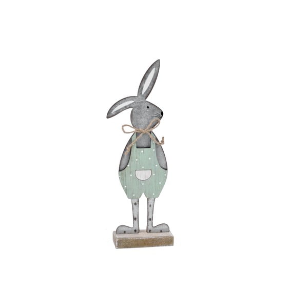 Sivá dekorácia na podstavci králik v zelených nohaviciach Ego Dekor 25,5 x 9 x 4 cm
