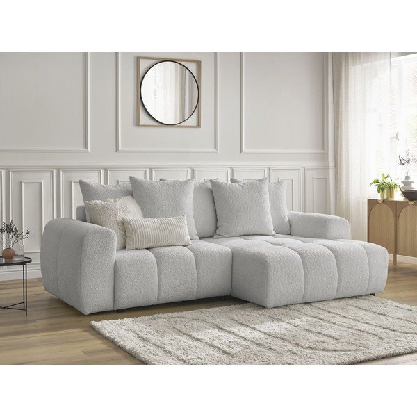 Svetlosivá rozkladacia/s úložným priestorom rohová pohovka z textílie buklé (pravý roh/s leňoškou) Roxelane – Bobochic Paris-image-4