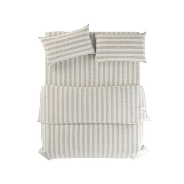 Svetlosivé/krémové ľanové obliečky na dvojlôžko 200x200 cm Natural Stripes – Native Natural