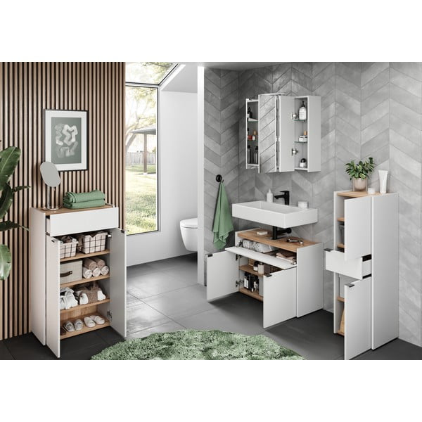 Biela vysoká kúpeľňová skrinka 34x111 cm Forano – Germania-image-4