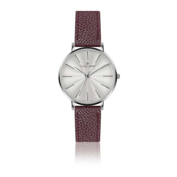 Dámske hodinky s remienkom v bordovej farbe z pravej kože Frederic Graff Silver Monte Rosa Lychee Bordeaux Leather