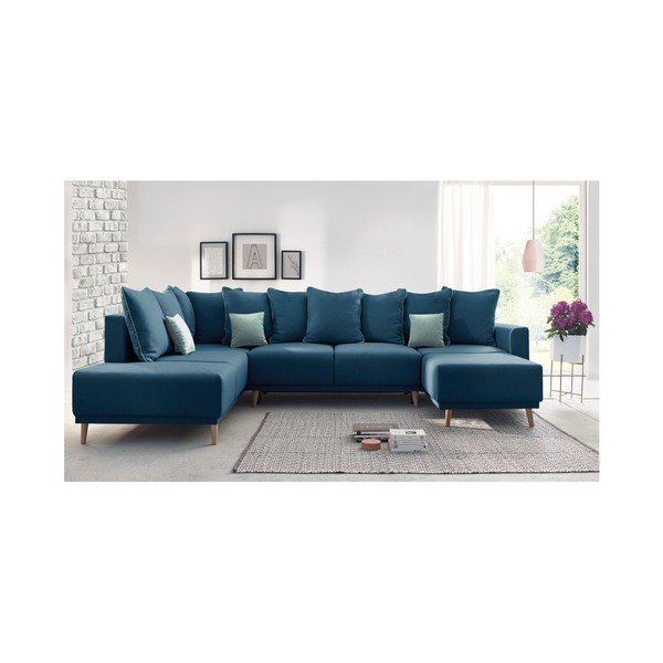 Námornicky modrá rohová rozkladacia pohovka s leňoškou Bobochic Paris Panoramique XXL Mola, pravý roh-image-4