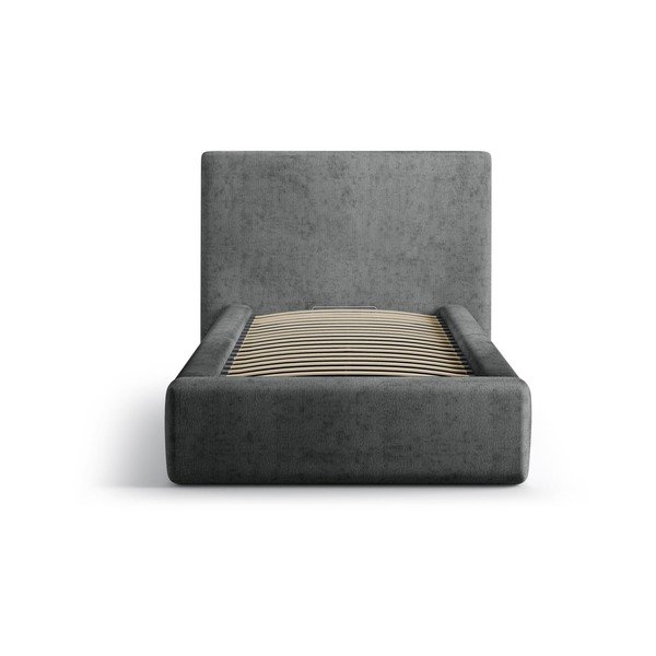 Tmavosivá čalúnená jednolôžková posteľ s úložným priestorom s roštom 90x200 cm Amy – Micadoni -image-3