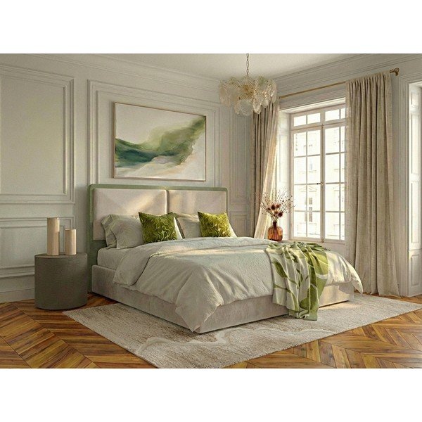 Béžová čalúnená dvojlôžková posteľ s úložným priestorom s roštom 180x200 cm Mara – Bobochic Paris-image-1