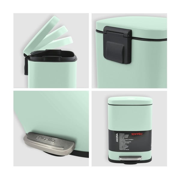 Nášľapný oceľový odpadkový kôš v mentolovej farbe 5 l Akira – Spirella-image-3