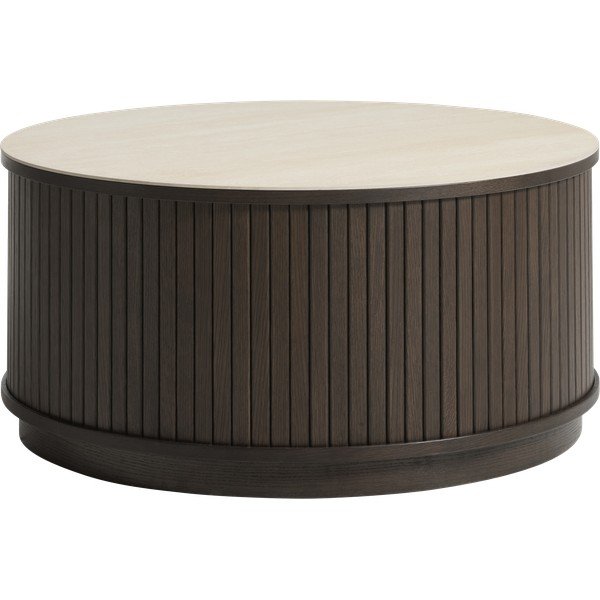 Okrúhly konferenčný stolík s keramickou doskou v tmavo prírodnej farbe ø 85 cm Enna – Unique Furniture-image-3