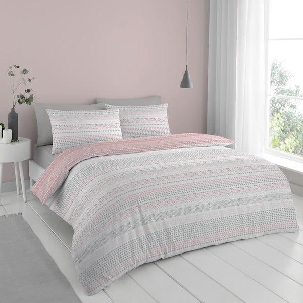 Ružovo-sivé obliečky 200x135 cm Banded Spots - Cloudsoft-image-2