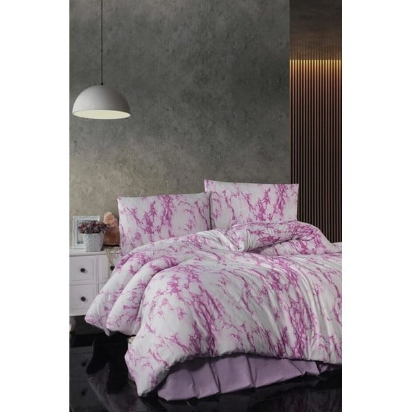 Bielo-ružové bavlnené predĺžené obliečky na dvojlôžko s plachtou 200x220 cm – Mila Home
