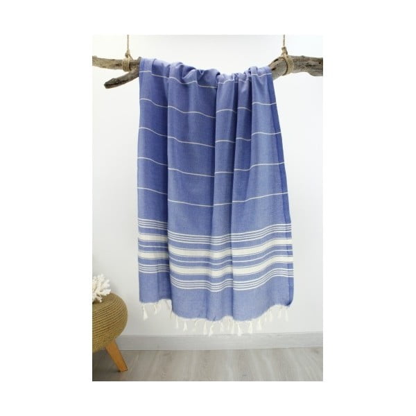 Modrá osuška z čistej bavlny Hammam Yenge Style, 90 x 180 cm