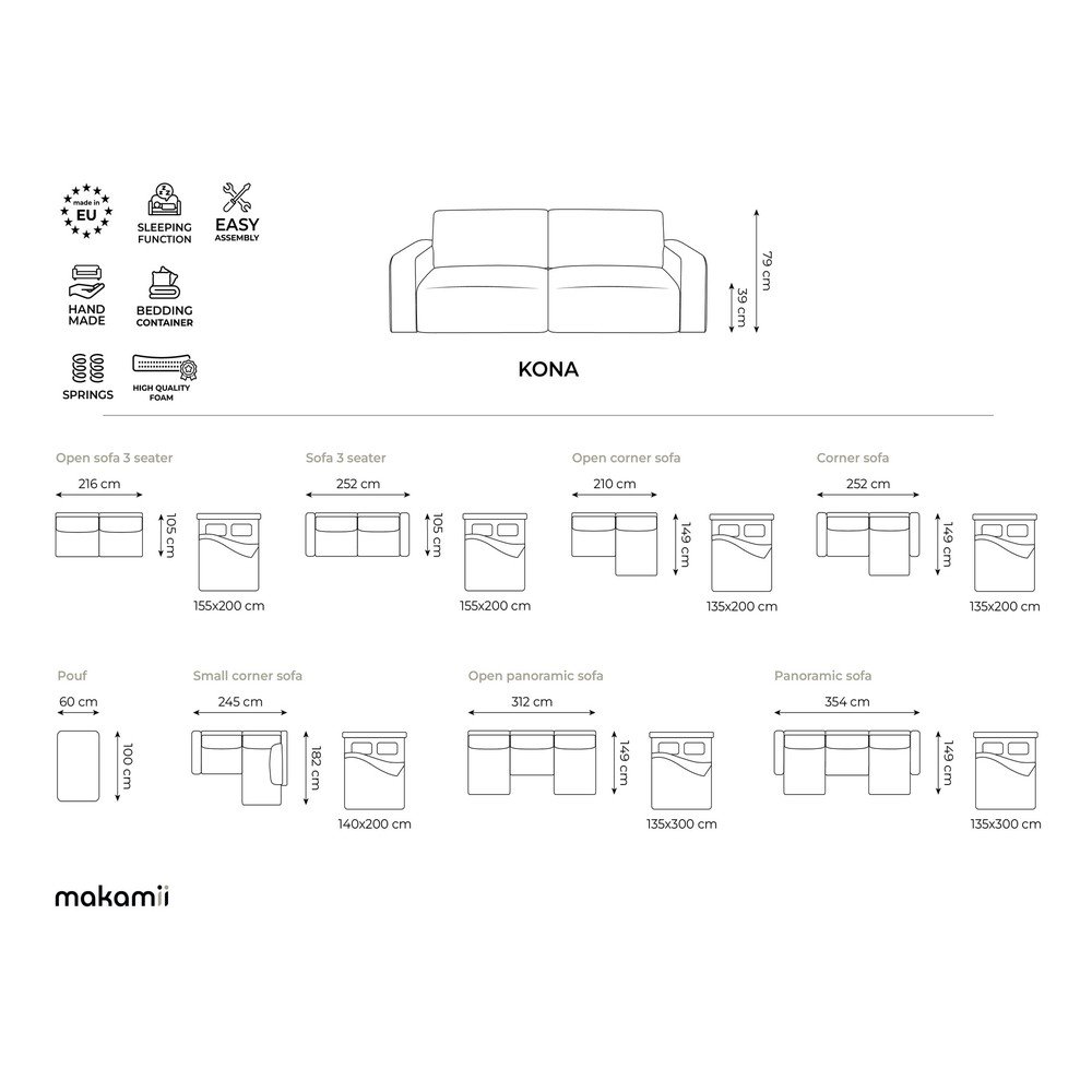 E-shop Béžová ženilková rozkladacia/s úložným priestorom rohová pohovka (ľavý roh/s leňoškou) Kona – Makamii