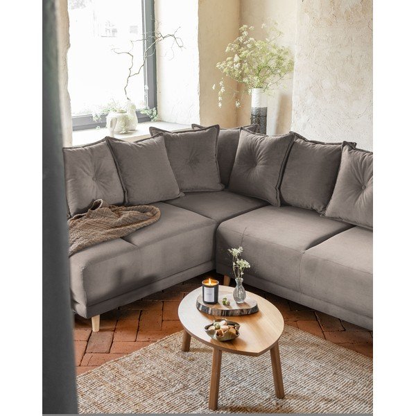 Svetlohnedá menčestrová rozkladacia rohová pohovka (ľavý roh/do "U") Lazy Lukka – Miuform-image-3