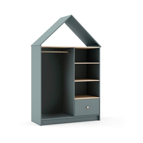 Otvorená detská šatníková skriňa sivozelená 110x180x45 cm Estefania – Marckeric-image-4