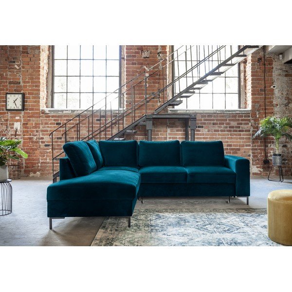 Tyrkysová zamatová rozkladacia rohová pohovka (ľavý roh) Lofty Lilly – Miuform-image-3