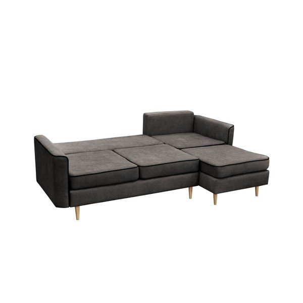 Tmavosivá rohová rozkladacia pohovka Mazzini Sofas Ladybird, pravý roh, svetlé nohy-image-3