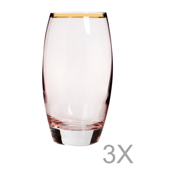 Sada 3 vysokých pohárov s okrajom zlatej farby Mezzo Tatiana, 270 ml