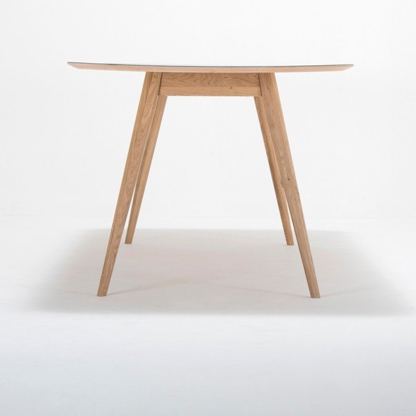 Jedálenský stôl z masívneho dubového dreva s tmavomodrou doskou Gazzda Linn, 200 × 90 cm-image-3