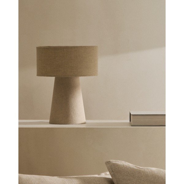 Stolová lampa sivobéžová s textilným tienidlom (výška 35 cm) Algaida – Kave Home-image-1