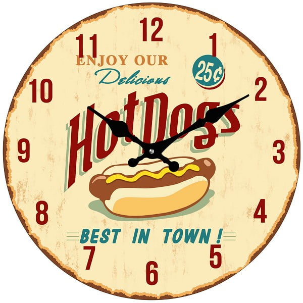 Sklenené hodiny Hot Dog, 34 cm