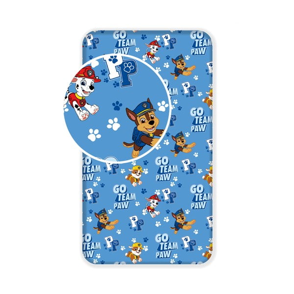 Modrá napínacia bavlnená detská plachta 90x200 cm Paw Patrol – Jerry Fabrics