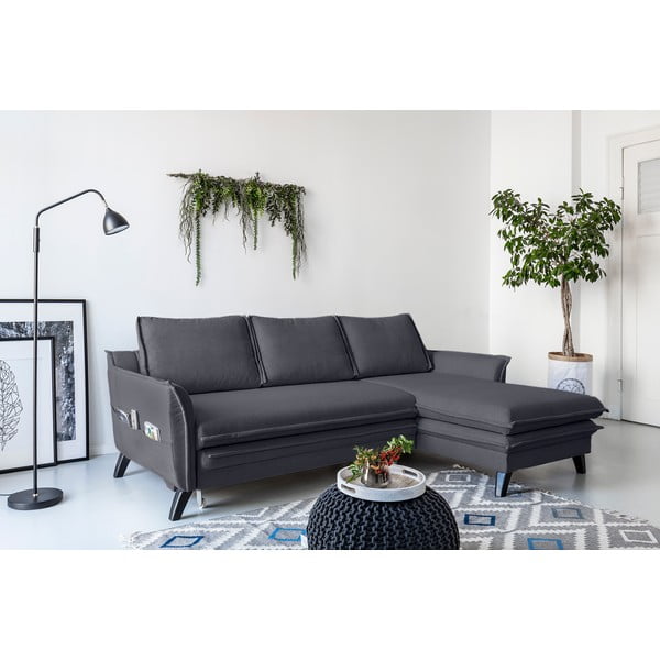 Antracitovosivá rozkladacia rohová pohovka Miuform Charming Charlie, pravý roh-image-3