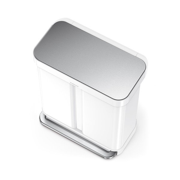 Biely oceľový odpadkový kôš 34+24 l na triedený odpad/pedálový Dual – simplehuman-image-2