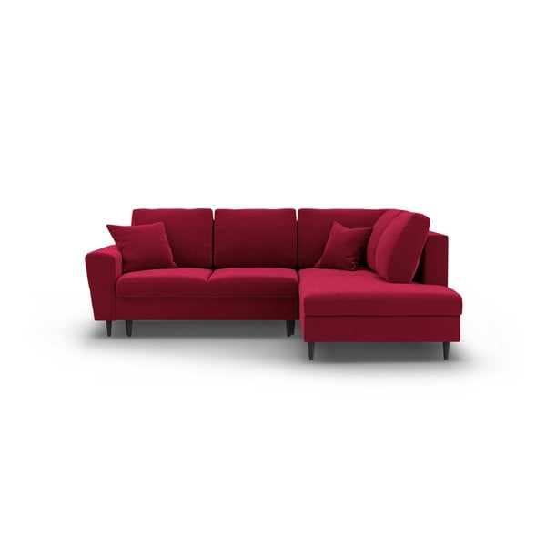 Červená zamatová rozkladacia/s úložným priestorom rohová pohovka (pravý roh/do L) Kyoto – Cosmopolitan Design