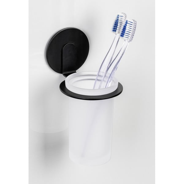 Matne čierny samodržiaci sklenený téglik na zubné kefky Bivio – Wenko-image-1