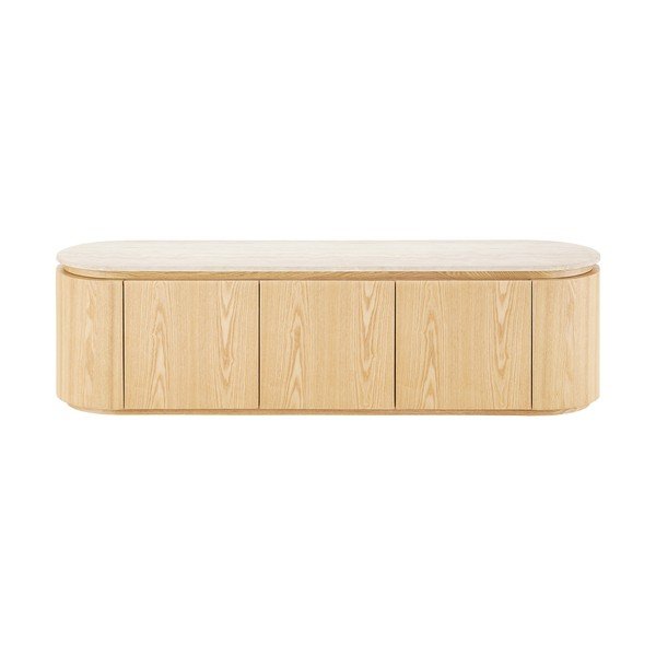 Krémovobiely/v prírodnej farbe TV stolík s doskou z kameňa 160x45x40 cm Larvik – House Nordic-image-4