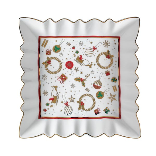 Biely porcelánový servírovací tanier s vianočným motívom Brandani Alleluia New Bone, dĺžka 23,5 cm