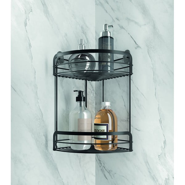 Čierna rohová dvojposchodová kúpeľňová polička Metaltex Origin Lava-image-1