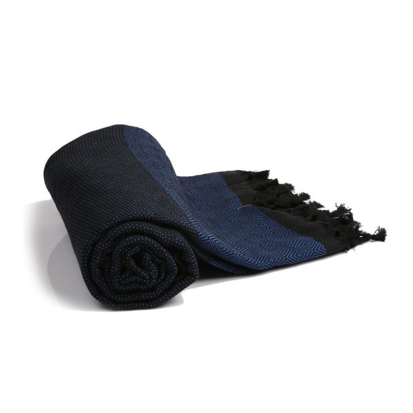 Čierno-modrý ručne tkaný pléd Spa Time, 210 x 240 cm