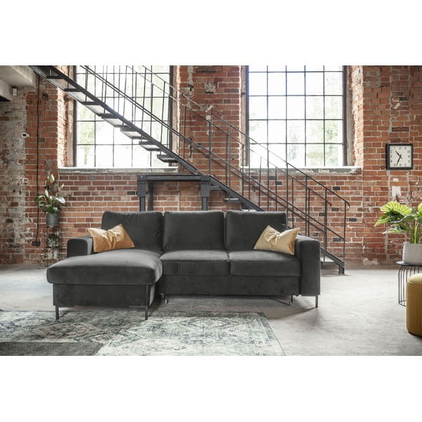 Tmavosivá zamatová rozkladacia rohová pohovka Miuform Lofty Lilly, ľavý roh-image-1