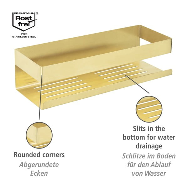 Samodržiaca kúpeľňová polička z nerezovej ocele v zlatej farbe Genova – Wenko-image-4