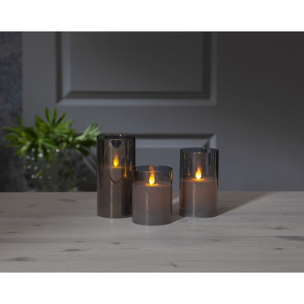 Sivá LED vosková sviečka v skle Star Trading M-Twinkle, výška 12,5 cm-image-3