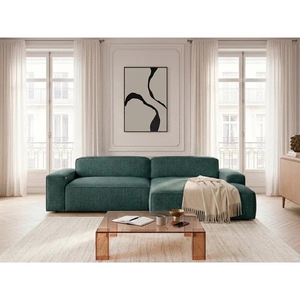 Zelená rozkladacia/s elektrickým výsuvom sedadla rohová pohovka (pravý roh) Abel – Bobochic Paris-image-1