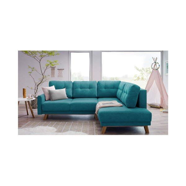 Tyrkysovomodrá rozkladacia rohová pohovka Bobochic Paris Balio, pravý roh, 244 cm-image-4