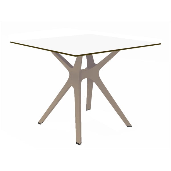Jedálenský stôl s hnedými nohami a bielou doskou vhodný do exteriéru Resol Vela, 90 × 90 cm
