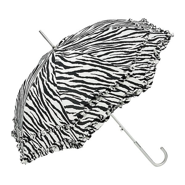 Čierno-biely dáždnik s rúčkou Von Lilienfeld Plain Mary Zebra, ø 90 cm