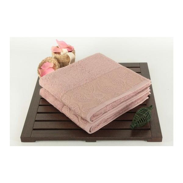Sada 2 púdrovoružových uterákov zo 100% bavlny Sal Dusty Rose, 50 × 90 cm