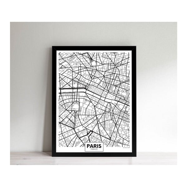 Obraz v čiernom ráme Homemania Maps Paris Detail, 32 × 42 cm