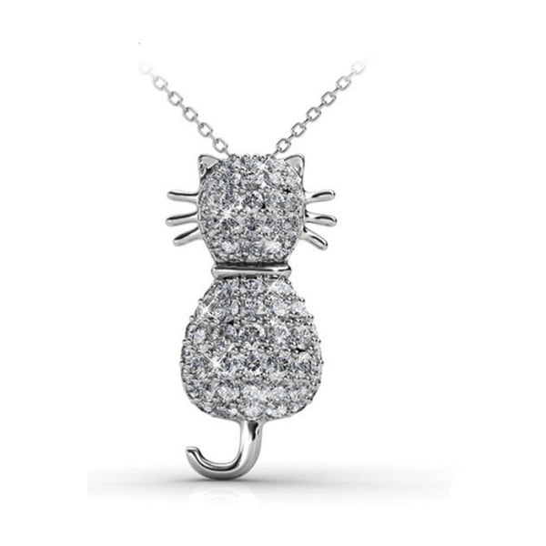 Náhrdelník s bielymi krištáľmi Swarovski Elements Crystals Cat