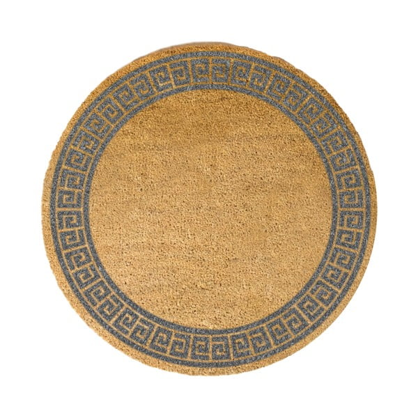 Sivá okrúhla rohožka z prírodného kokosového vlákna Artsy Doormats Greek Border, ⌀ 70 cm