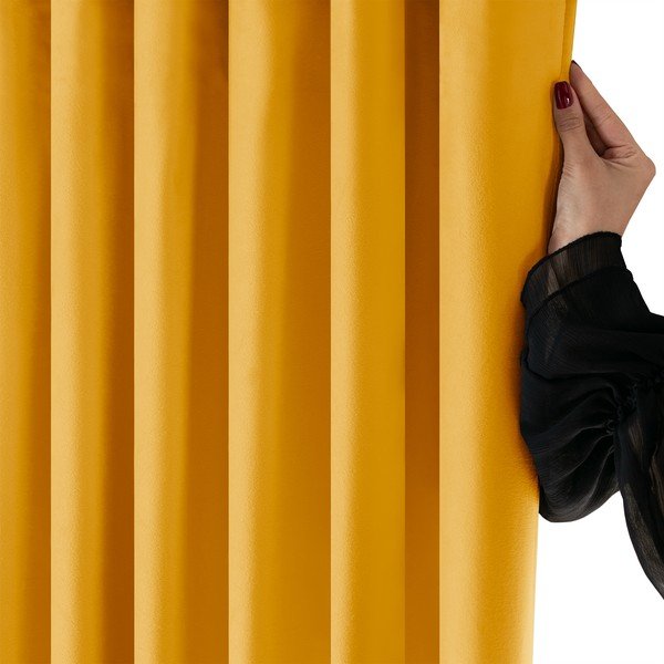 Zamatový dimout záves v horčicovej farbe 200x300 cm Velto – Filumi-image-4