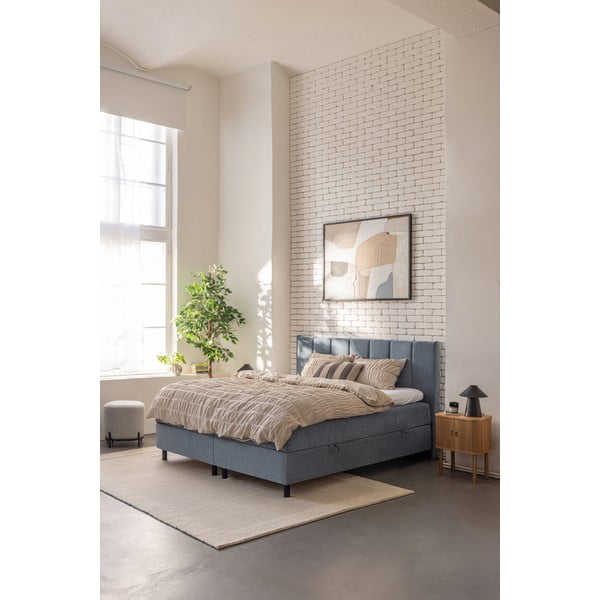 Modrá boxspring posteľ s úložným priestorom 160x200 cm Elva Bold Line – Bonami Selection-image-1