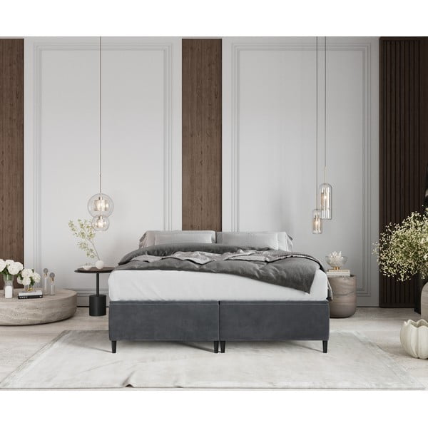 Antracitovosivá čalúnená dvojlôžková posteľ s úložným priestorom 140x200 cm Tate – Maison de Rêve-image-3